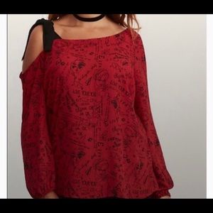 Torrid Verbiage Print Bow One Shoulder Blouse